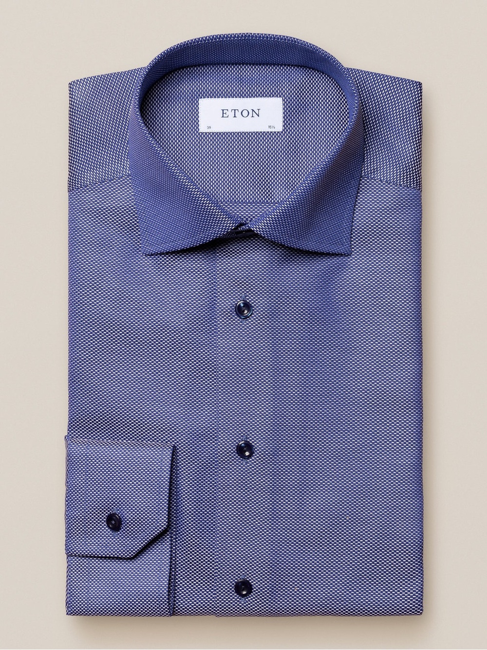 Eton King Navy Twill Contemporary Long Sleeve Button Up Dress Shirt Size 17.5